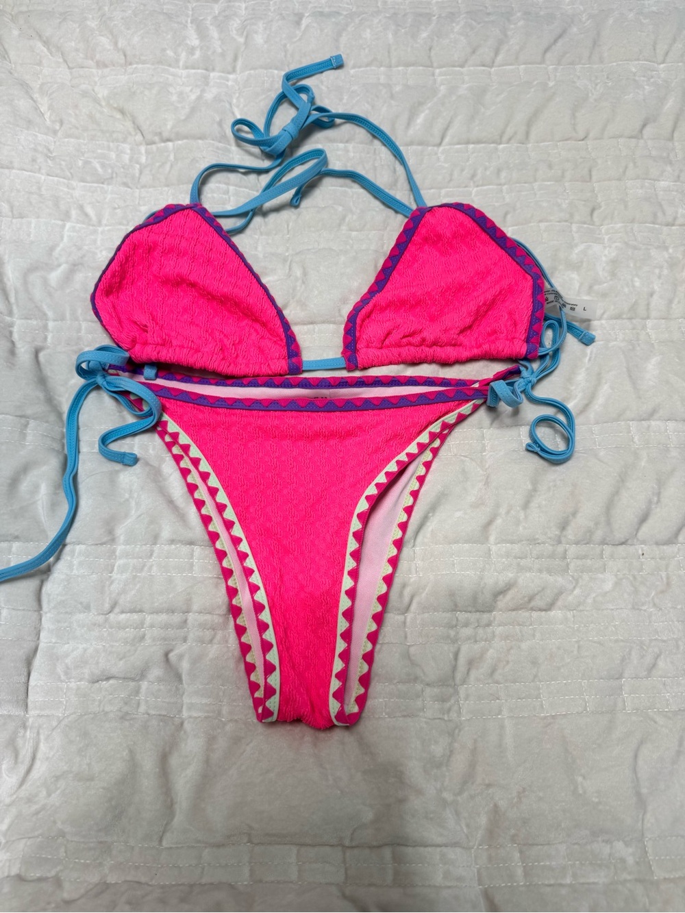 SHEIN Hot Pink Triangle Bikini with Blue Straps